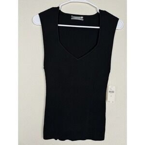 Anthropologie Size Medium Black Sweetheart Neck Rib Knit Sweater Top |NEW